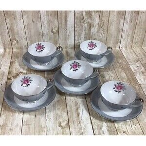 Vintage Seyei Fine China Tea Cup & Saucer Lot of 4 Floral Rose Bella Maria 2129